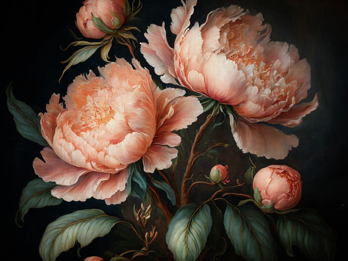 Baroque blush peonies Wall Mural | Happywall - Peel and Stick