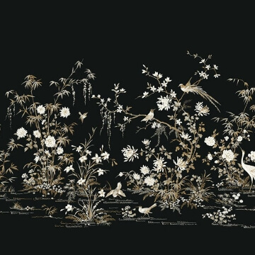 Flowering Vine Chinoiserie Mural- Black