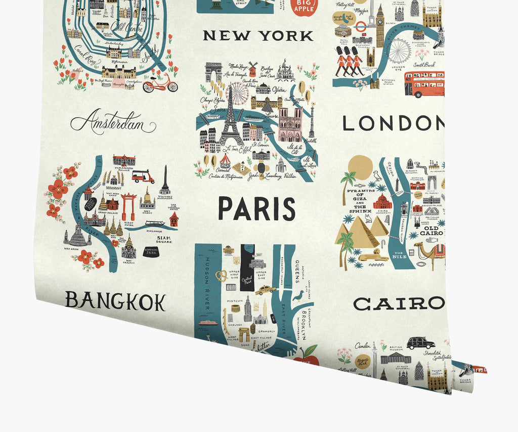 City Maps Papier peint - Blue & Red