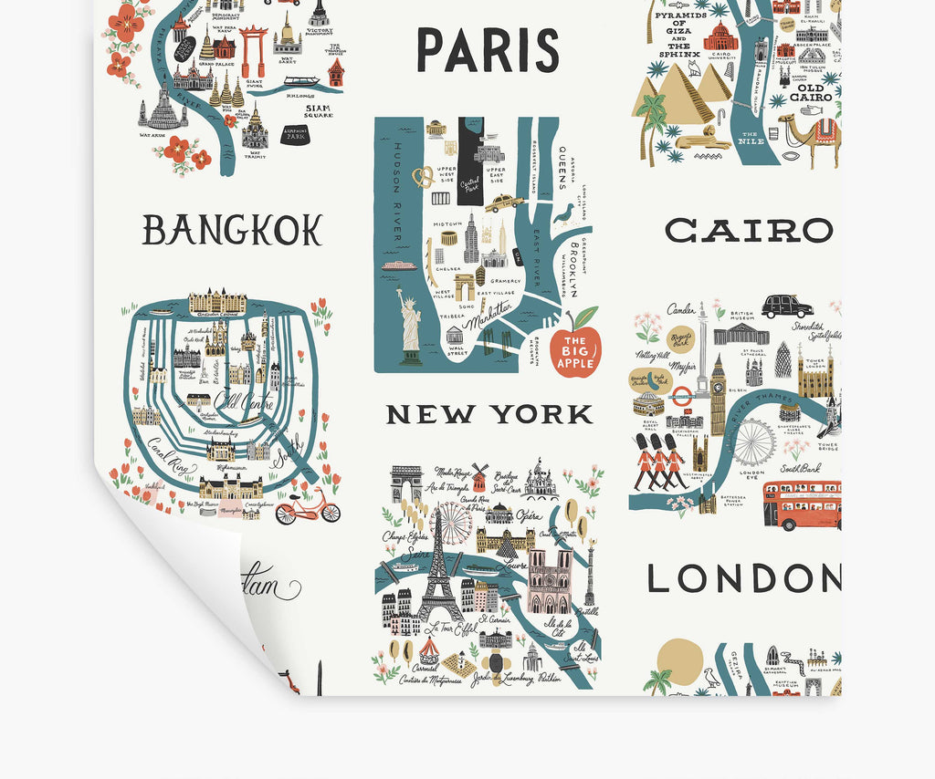 City Maps Peel & Stick Papier peint - Blue & Red