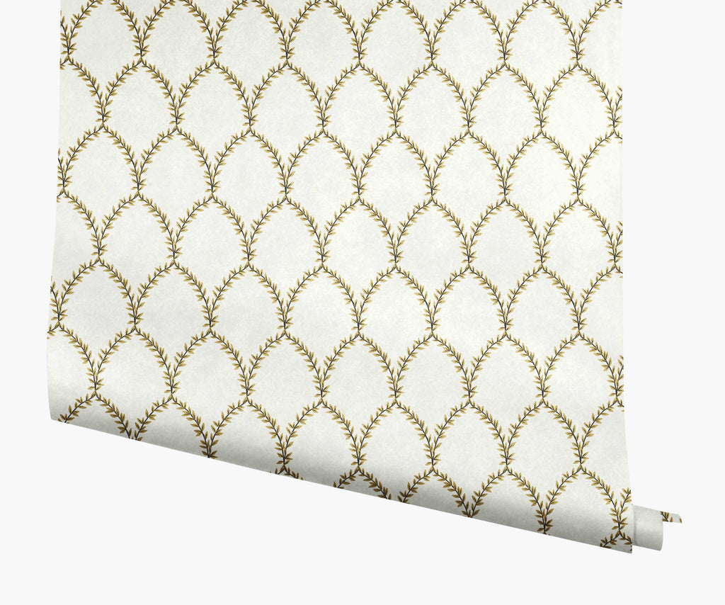 Laurel Papier peint - Metallic Gold & White