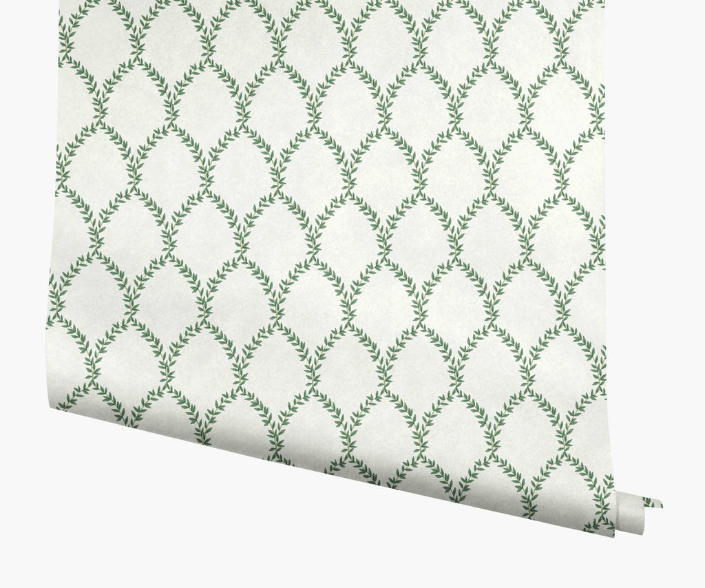 Laurel Papier peint - Green & White