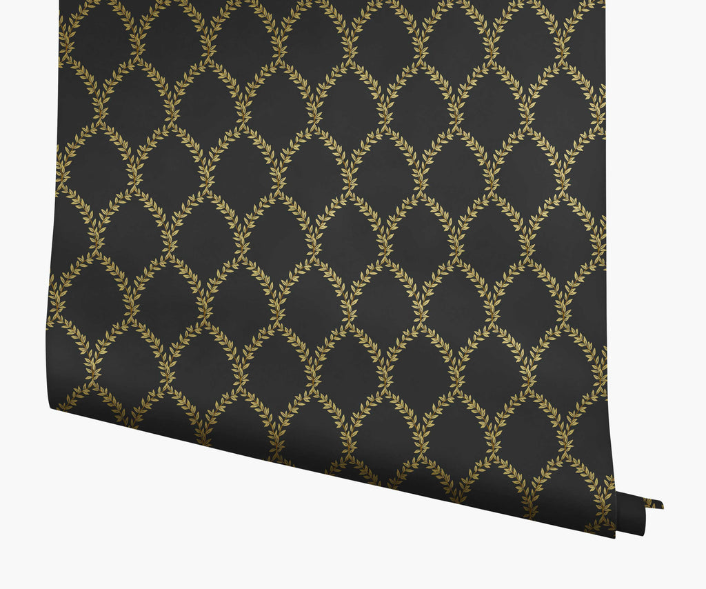 Laurel Papier peint - Metallic Gold & Black