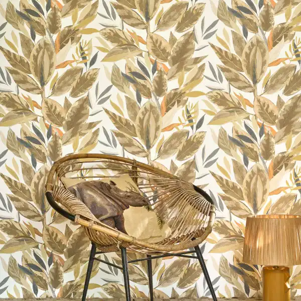 Papier Peint Ficus Beige Lin | Collection Rio par Casadeco