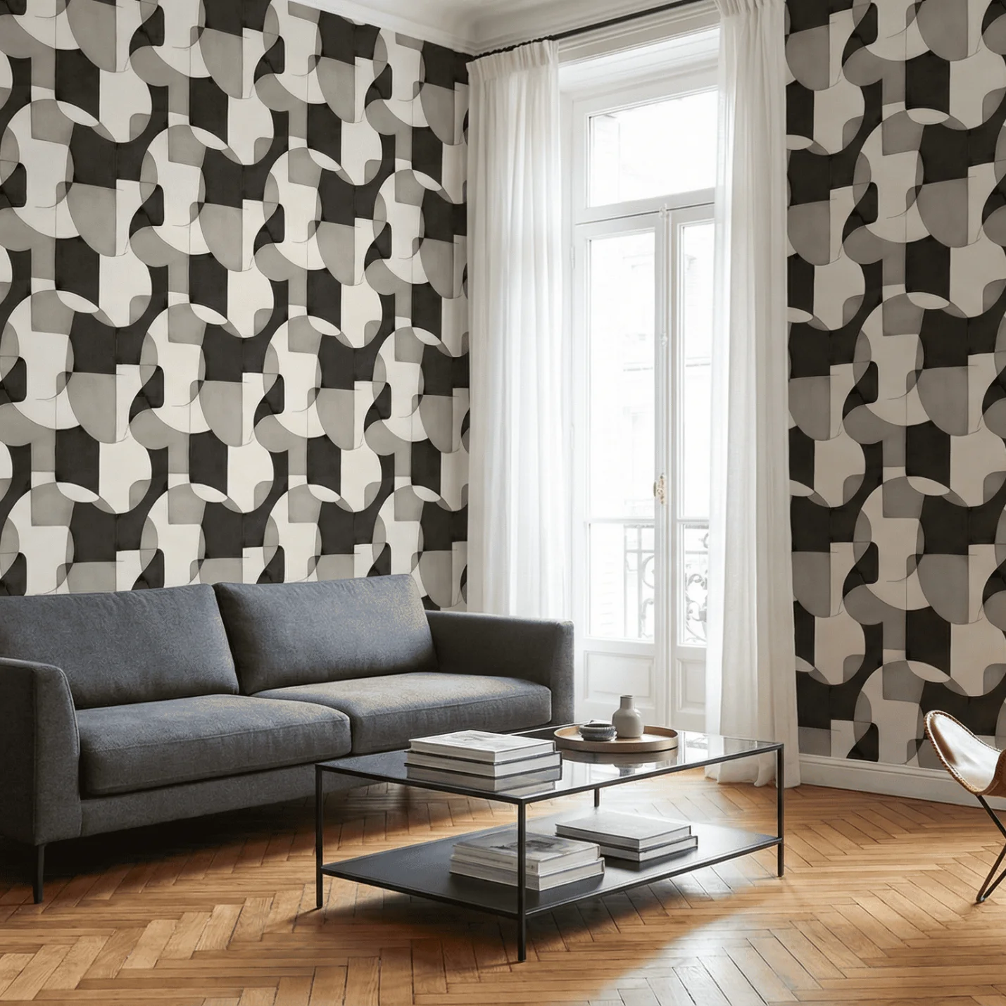 Papier Peint Géométrique Gris et Noir | Op'Art Casadeco