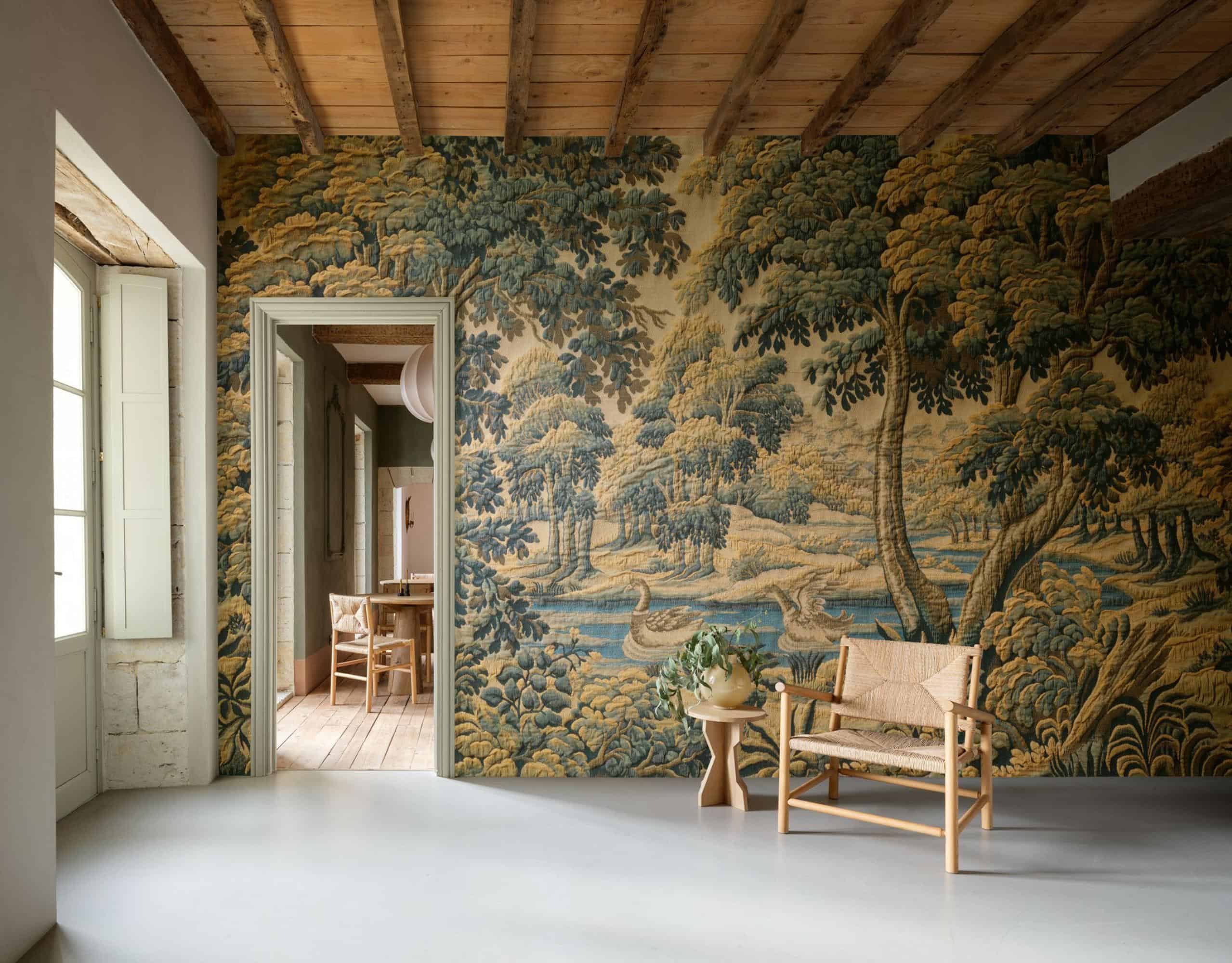 Panoramique Bucolique Arte Wallpaper - Swan Forest Green
